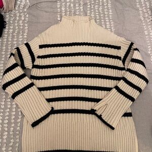 Zara Black and Cream Striped Turtleneck Sweater